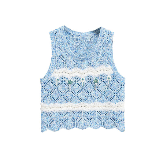Fashion bead good contrasting color knitted sweater vest for women