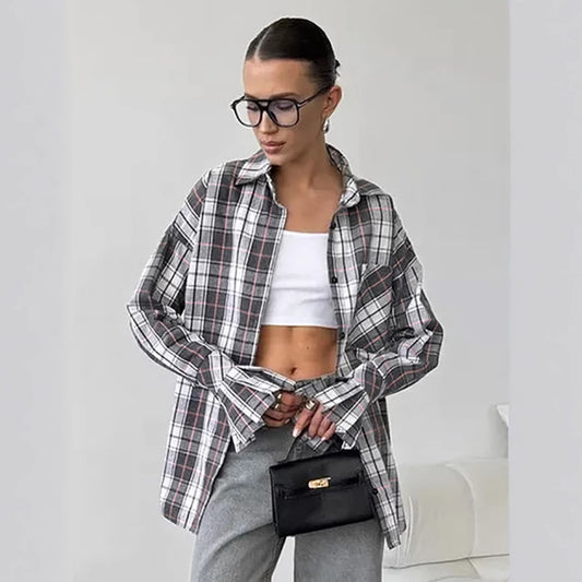 Plaid shirt for women oversized casual cotton shirt loose top