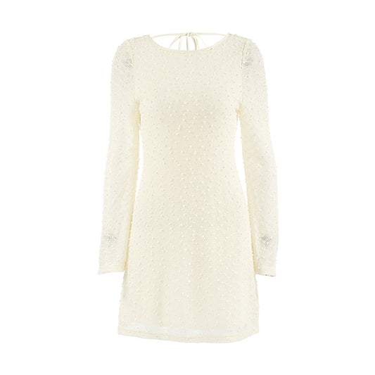 Convex jacquard hip hugging skirt for women simple and slim fit round neck long sleeved dress