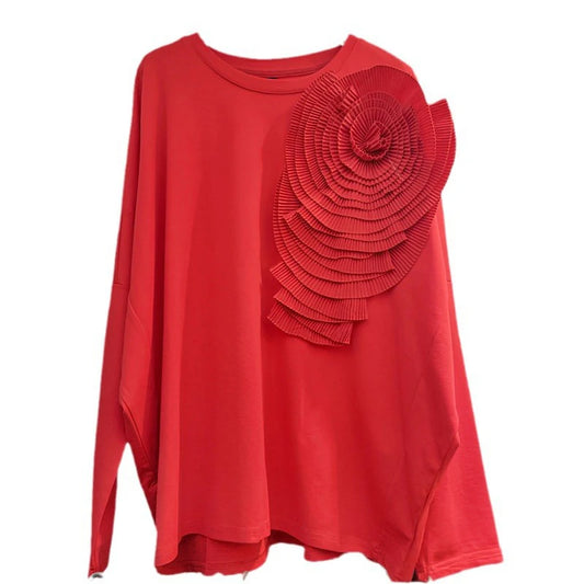 Autumn New Fashion Women's T-shirts Three-dimensional Decoration Pattern Loose Casual O-neck Tops Female