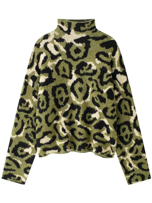 European and American style women's fashion temperament long sleeved animal pattern jacquard top
