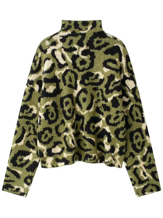 European and American style women's fashion temperament long sleeved animal pattern jacquard top