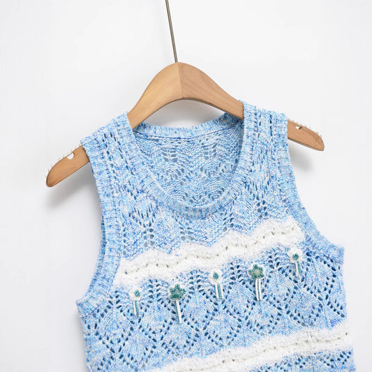 Fashion bead good contrasting color knitted sweater vest for women